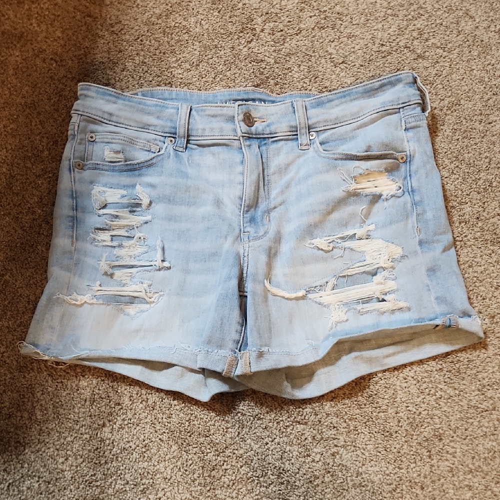 American Eagle Outfitters Light Blue Distressed Jean Shorts